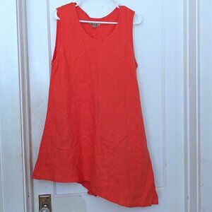 Flax 100% Linen Tank Tunic Asymmetric Hem Red/Orange Size M/L